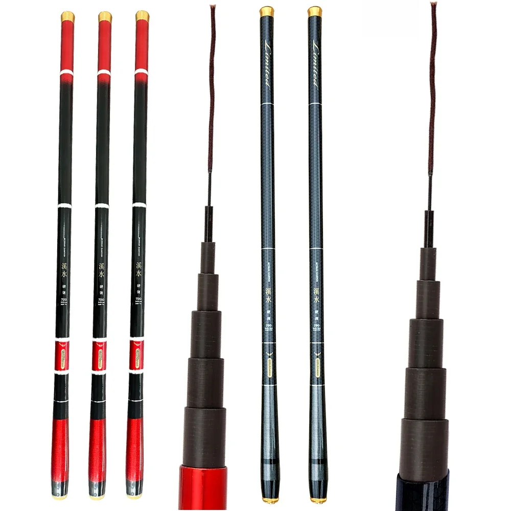 Cañas de pescar telescópicas de fundición de fibra de carbono, ultraligeras, súper duras, 3,6/4,5/5,4/6,3/7,2 metros, aparejos de pesca