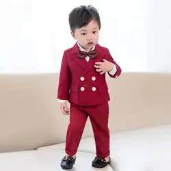 Flower Boys Red Photography Suit Children Wedding Dress Kids Stage Performance Formal Blazer Suit Baby Birthday Ceremony Costume