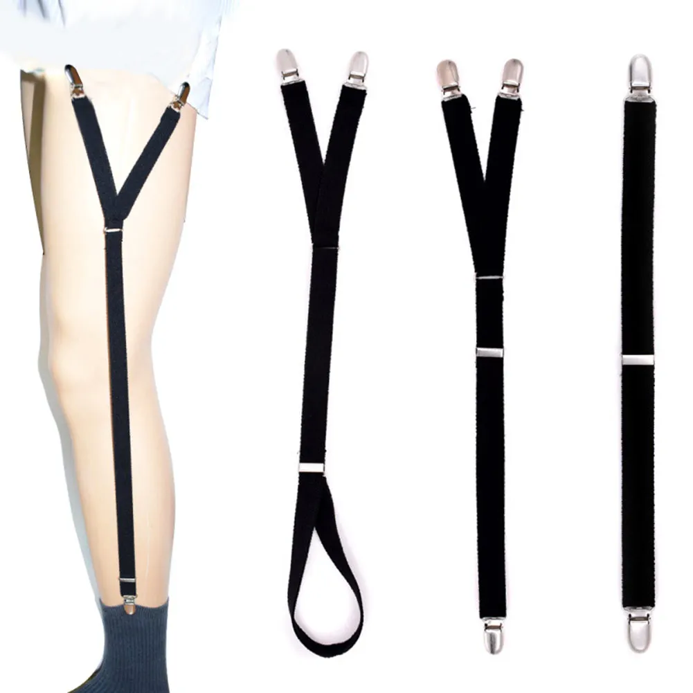 Fashion Men Shirt Stays Garter Suspenders Holder Elastic Y Shape Adjustable Uniform Locking Clamp Braces Shirts Garters