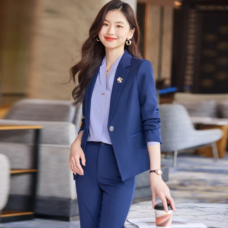Navy Blue Pant Formal Outfit Women Blazer Navy Blue Pant Suits For