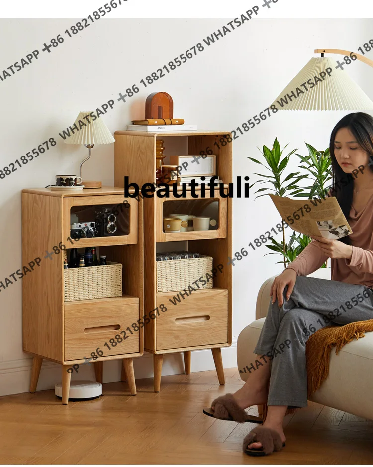 

Solid wood TV side cabinet household high and low modern simple storage oak living room combination cabinet