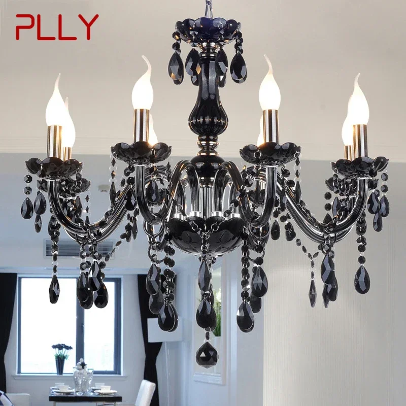 

PLLY European Style Crystal Pendant Lamp Black Candle Lamp Luxurious Living Room Restaurant Bedroom Villa Chandelier