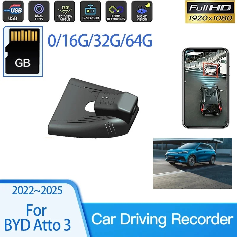 

Автомобильный видеорегистратор для BYD Atto 3 Yuan Plus 2022 2023 2024 2025 Dash Cam Voor Player Автомобильный дорожный рекордер WIFI камера DVD Автоаксессуары