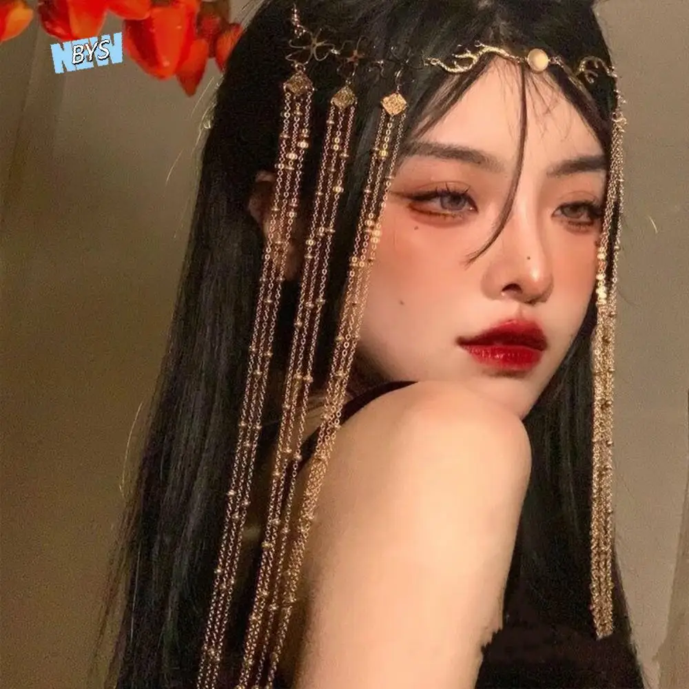 

Shiny Design Rhinestone Head Chain Long Tassel Sparkling Forehead Chain Handmade Retro Fringe Hair Accessories