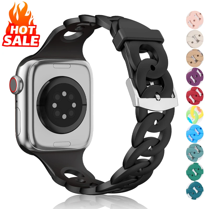 

Silicone band for Apple watch Strap 46mm 40mm 44mm 45mm 41mm 49mm 42mm 38mm bracelet correa iWatch Series SE Ultra 2 10 9 8 7 6