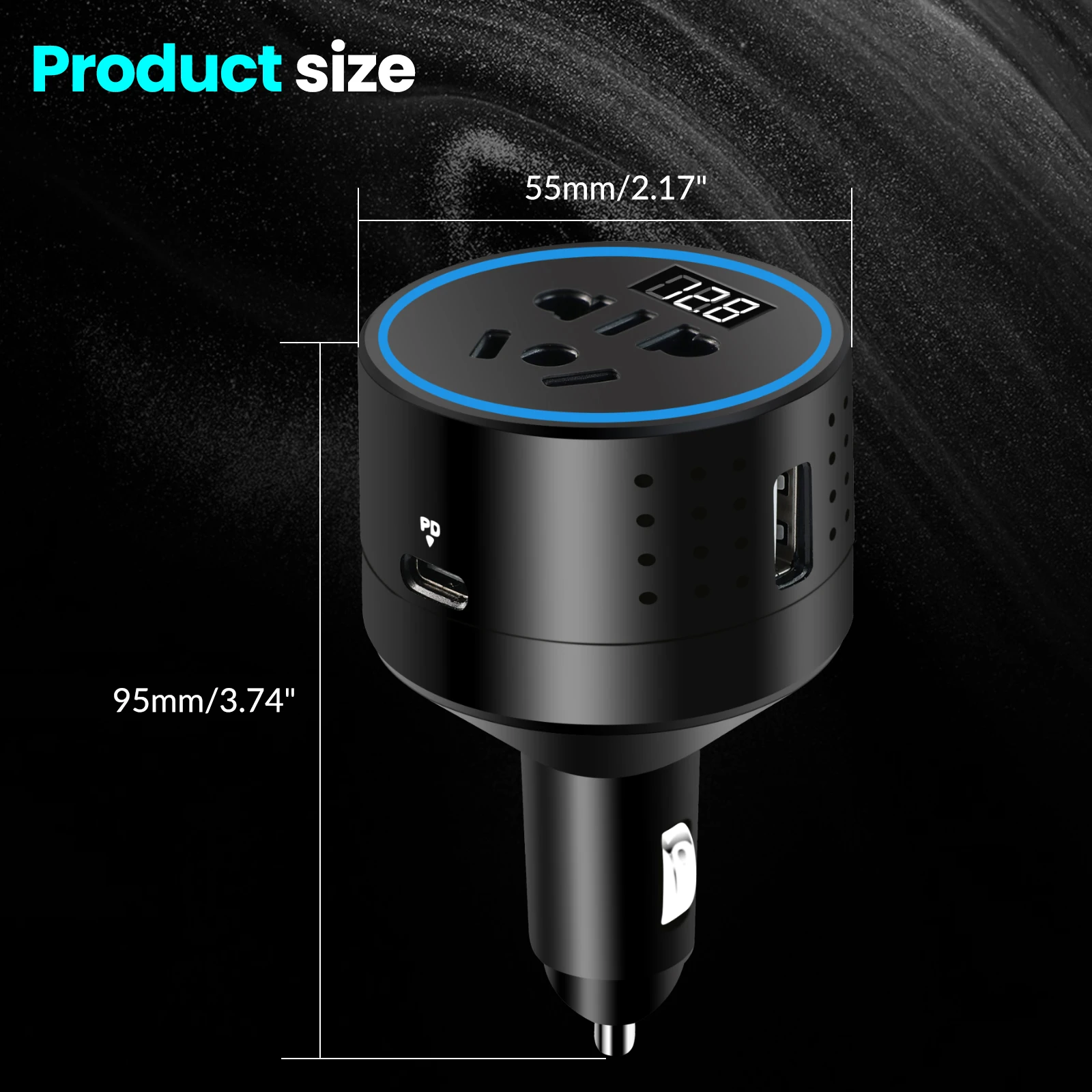 Car Inverter 100W 12V DC to 220V/110V AC Cigarette Lighter Power Supply Inverter Adapter Dual USB Type-C Auto Charger Outlet NEW view 6