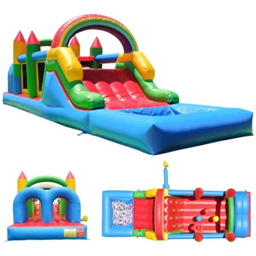 

Коммерческий надувной батут-полоса препятствий для взрослых, 25 футов, из ПВХ, для 3-10 человек, с воздуходувкой, двойными гоночными горками и зоной для лазания