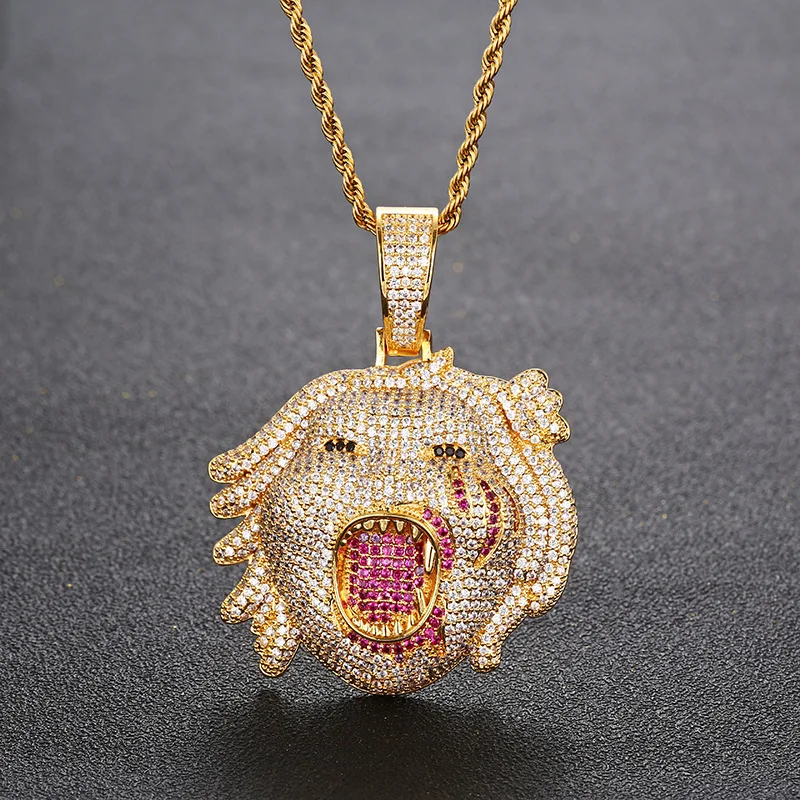 Iced Out Lion Head Pendant Necklace, Unisex Gold/Silver Tone CZ Hip Hop Jewelry, Rapper Accessory