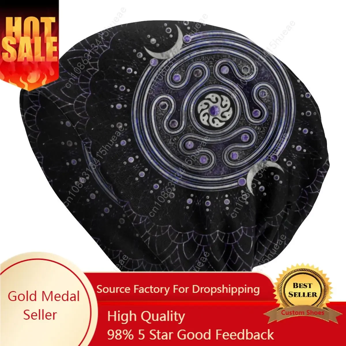 

Triple Moon Goddess Hecate Wheel Slouchy Beanie Skullies Beanies Hat Adult Goth Pentagram Witch Witchcraft Knit Bonnet Cap