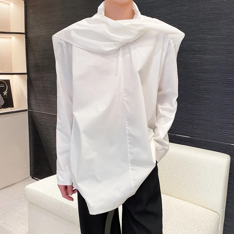 

Men's Spring Fashion Small V-Neck Bib Design Loose Pullover Shirt Trendy Men's Ins Solid Color Personalized Casual Shirt Top