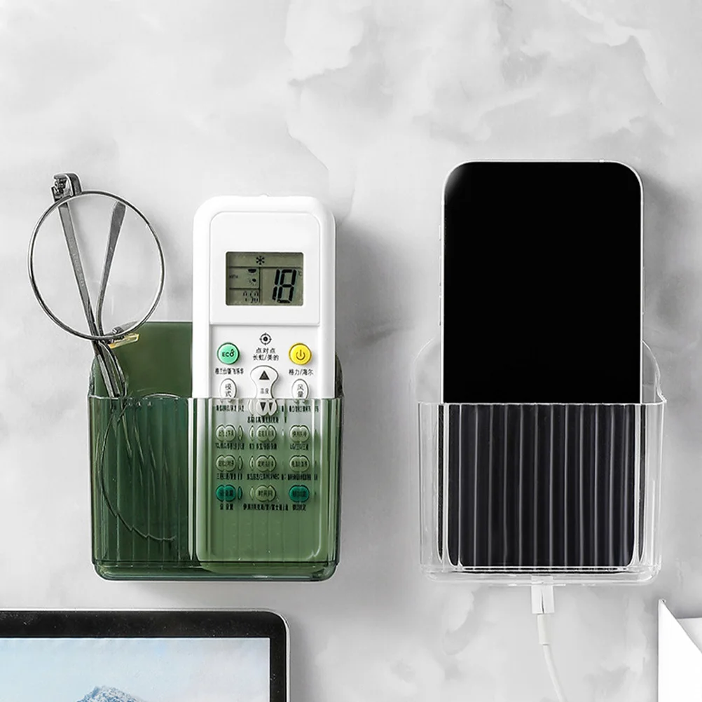 2 個携帯電話スタンド透明壁収納ボックスオフィスホルダースマートフォンブラケットマウントパンチフリーオーガナイザー接着剤