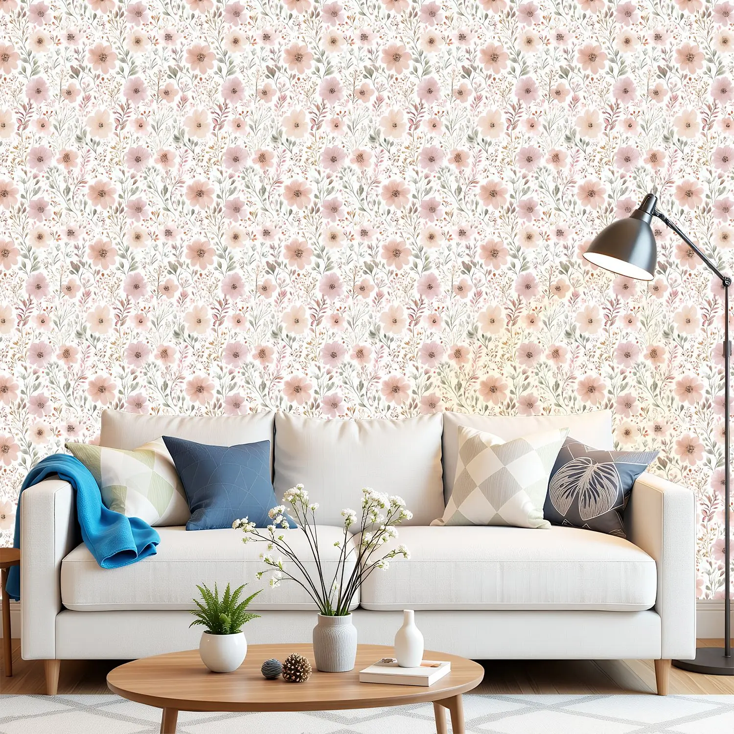 

Розовые обои с пастельными цветами, 22,83 x 118 дюймов, водонепроницаемые обои для гостиной/спальни/ванной комнаты, наклейка на стену из ПВХ