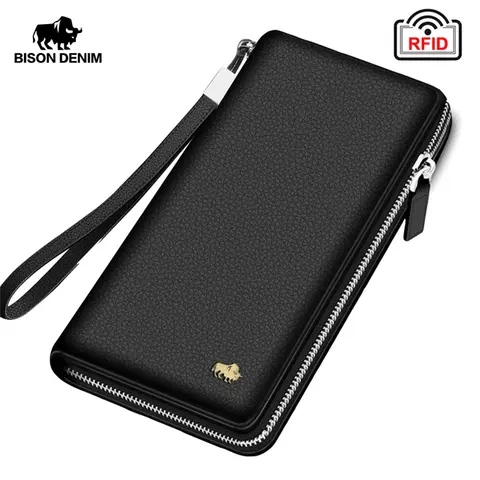 Genuine Leather RFID Wallet for Men with Coin Pocket BISON DENIM