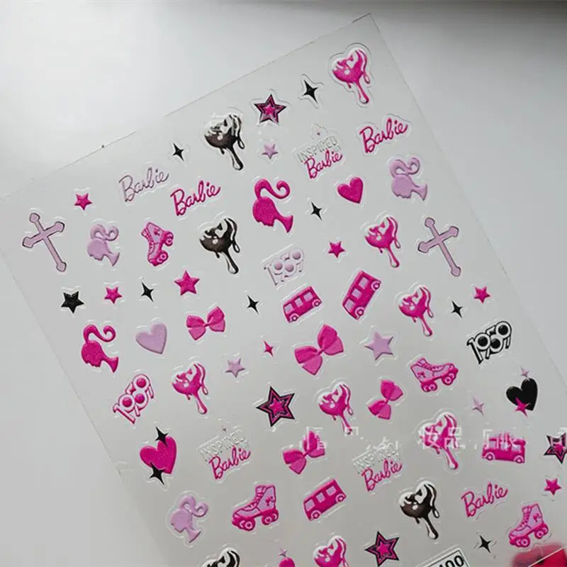 Princesa barbie adesivos, adesivos de unhas 5d, bonito, desenhos animados, rosa, moda, kawaii, presentes para meninas