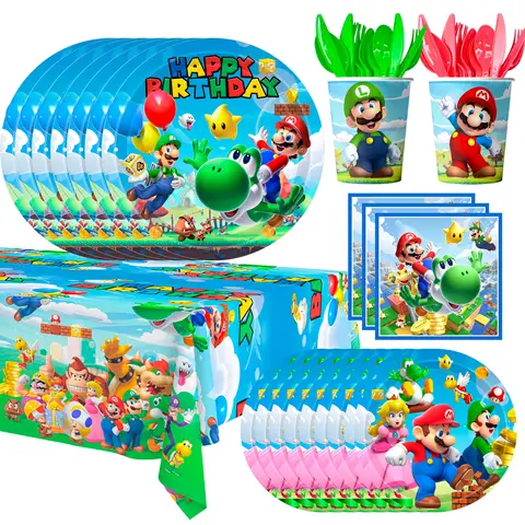 161pcs Super Mario Party Decorations Tableware Set-Mario Party Plates Cups Napkins Table Cloth etc Super Mario Party Supplies