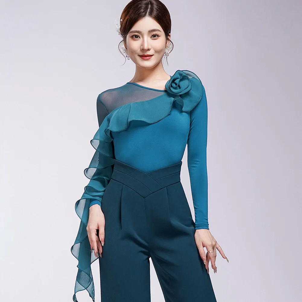 قاعة الرقص المنافسة النسائية السوداء الرقص الأعلى الشيفون جاسبر الأزرق الفاوانيا الأرجواني شال عالية الجودة تكدرت بذلة #1