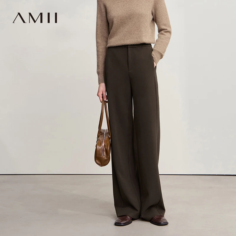 Amii Minimalist Women's Pants 2025 Winter New Commuter Knitting Straight Solid Versatile Wide-leg Casual Trousers Women 12554063