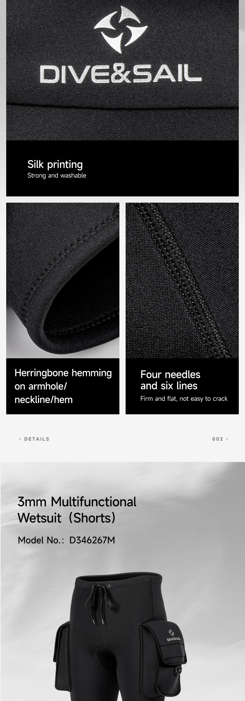 Herren-Neoprenanzug-Shorts, 3 mm Neopren-Tauchshorts mit Tasche, Surfhose für Wassersport, Schwimmen, Schnorcheln, Bootfahren, Tauchen – Detail 3