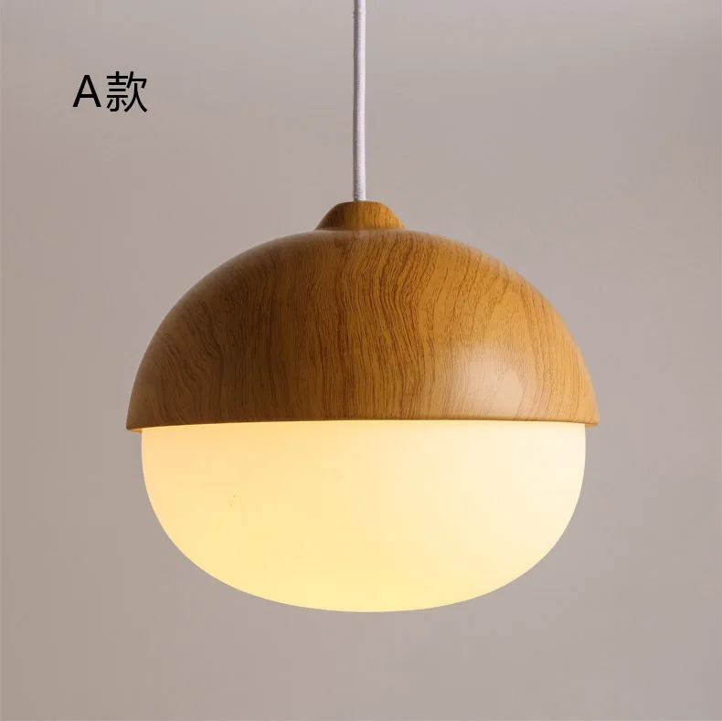 

Nordic Wood Grain Iron Glass Pendant Lamp Modern Nut Round E27 110-240V Hanging Light Living Room Bedroom Decor Pendant Lighting