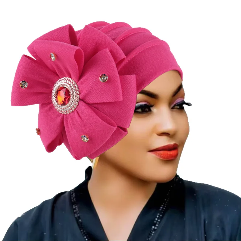 

Шапки-тюрбаны с большим цветком и бриллиантами для женщин, африканские женские повязки на голову, вечерние головные уборы, шляпа, тюрбан Mejur