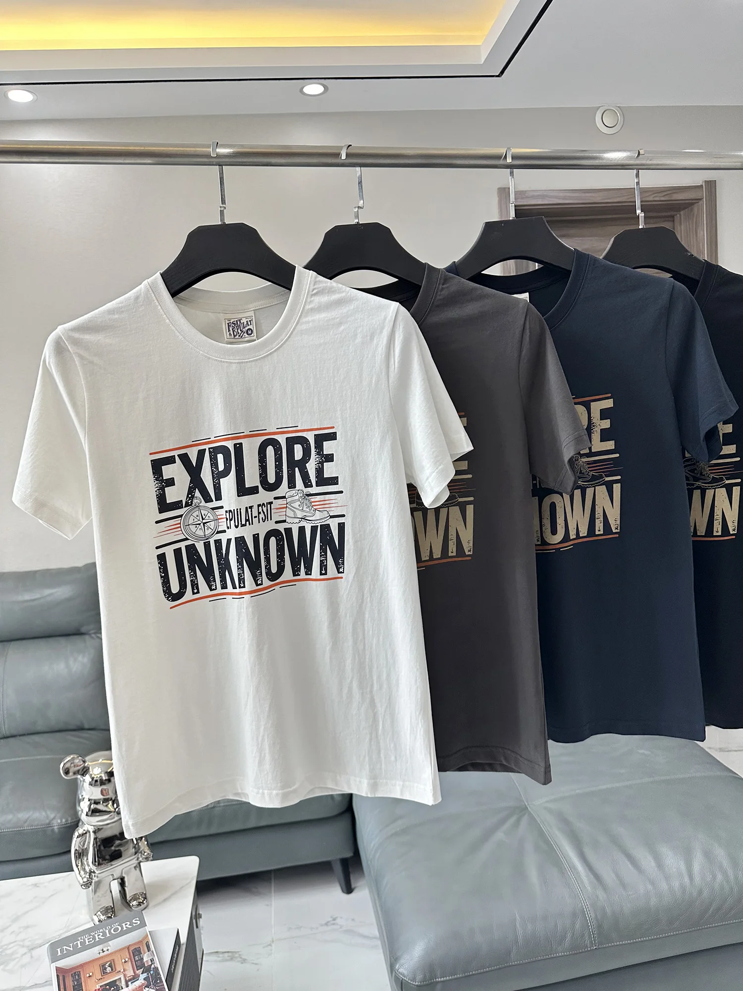 Pure Cotton Breathable round Neck Short Sleeve T-Shirt Men's Summer Casual Top American Retro Letter Print HK Company Single