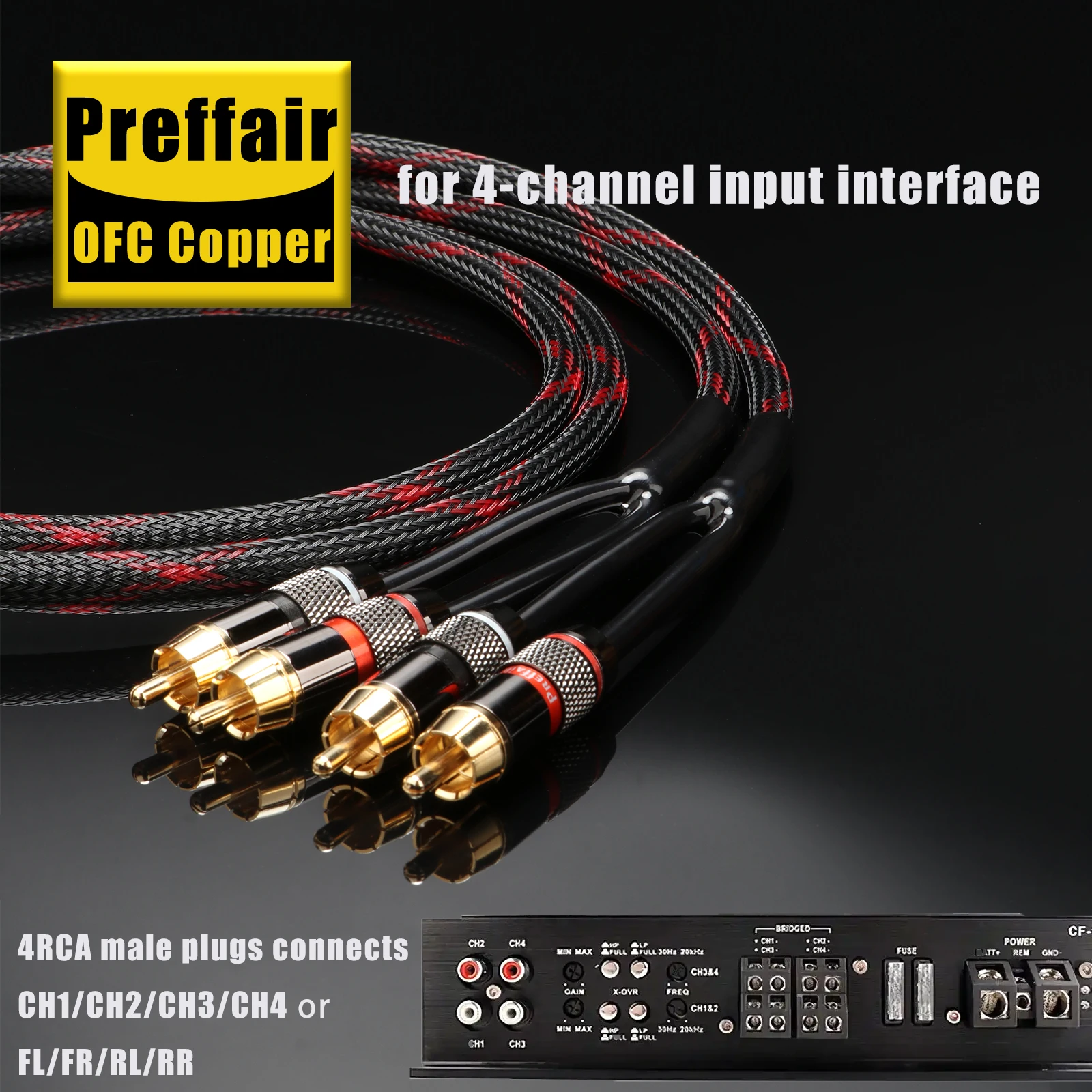 Preffair X401 2RCA to 4RCA Hifi Audio Cable Gold Plated OFC RCA Splitter For Speaker Subwoofer DAC Amplifier CD Player PC