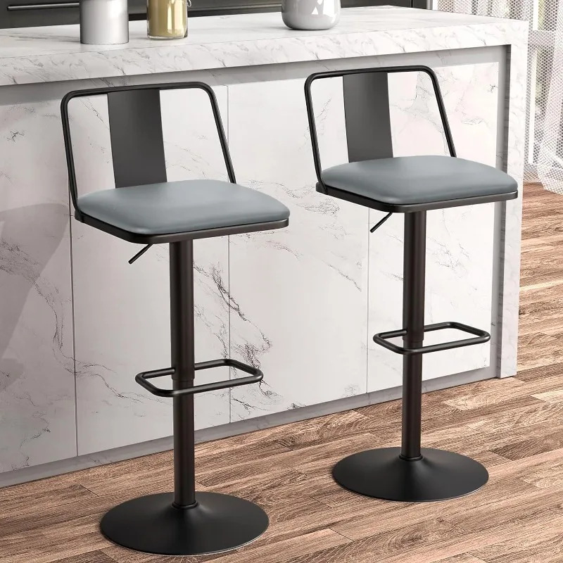 

Metal Swivel Barstools Set of2,Enlarged PU Leather Seat with Metal Back,for Counter Height&Bar Height, Modern Design for Kitchen