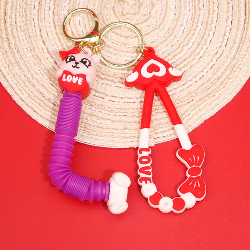 Toy Keychain Decompression Tool Telescopic Pull Tube Decompression Keychain Creative Bag Car Hanging Decoration Cute Doll