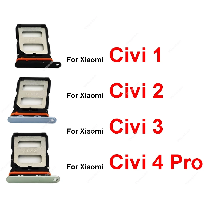 Sim Card Tray Adapter For Xiaomi Civi 1 Civi 2 Civi 3 Civi 4 Pro 2109119BC 2209129SC SIM Card Holder Card Reader Connector Parts