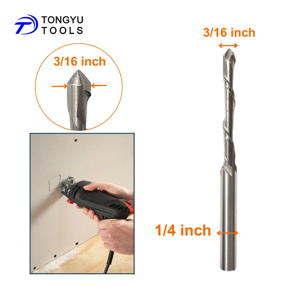 

3/16in Drywall Plasterboard Cutout Bit, Guide Point HSS Downcut Spiral Zip Bit for Rotary Cut-Out Tools, Gypsum Board Cutting