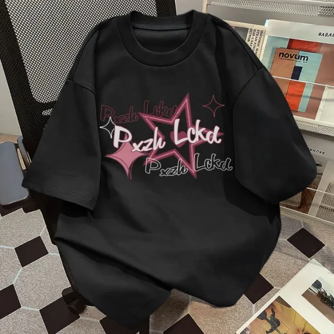 

100% чистый хлопок, милая и свежая футболка с короткими рукавами и буквенным принтом для женщин, летний модный топ для пар в стиле Ins