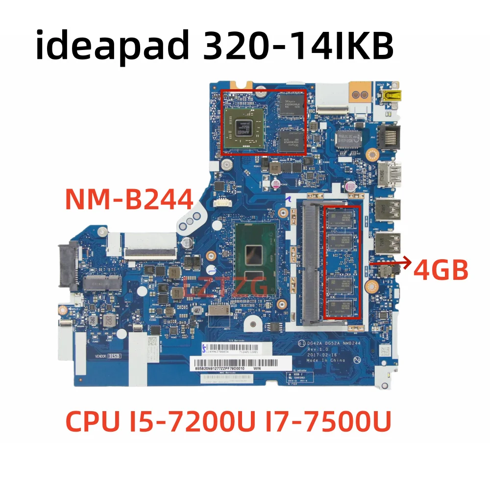 

NM-B244 For Lenovo Ideapad 320-14IKB Laptop Motherboard CPU I5-7200U/I7-7500U RAM 4G Radeon 530 100% Tested ok