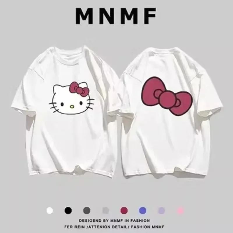 

Футболка с коротким рукавом Hello Kitty для мужчин и женщин, дышащая Повседневная футболка с мультяшным рисунком для мальчиков и девочек, весна-лето