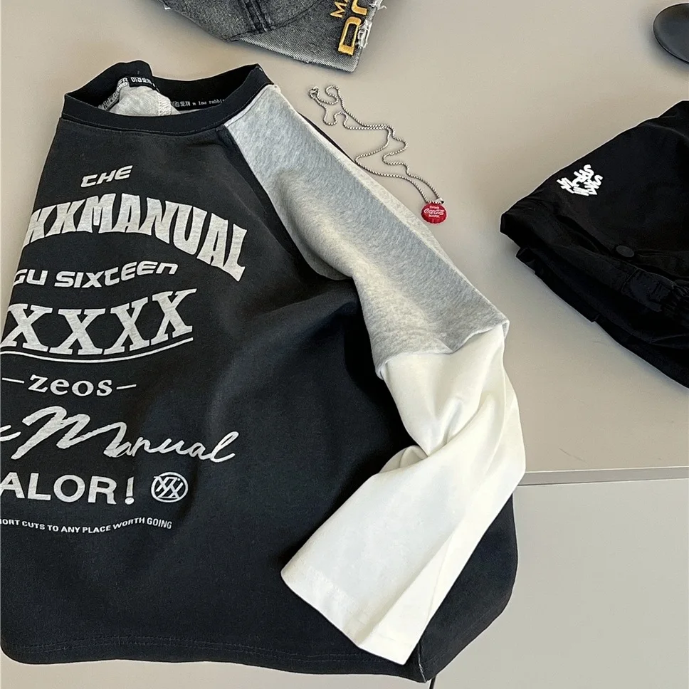 Children Clothes Kids Casual T Shirt Korean-style Contrasting Color Fake Two Long-sleeved T-shirts 2026 Kids Simple Loose Top