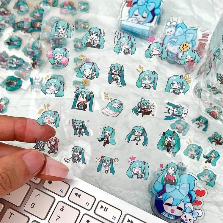 Anime Cartoon Miku Diy Nail Stickers Transparent Sticker Water Cup Handbook Decoration Accessories Nail Art Supplies Girls Gift