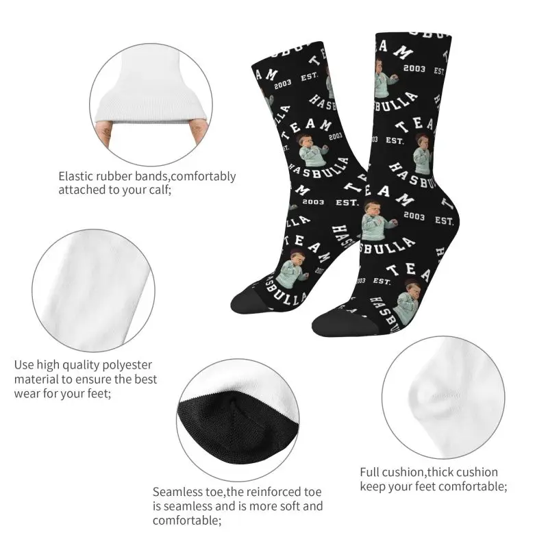 Chaussettes de l'équipe Hasbulla NingMeme imprimées Kawaii pour hommes et femmes, chaussettes extensibles, été, automne, hiver