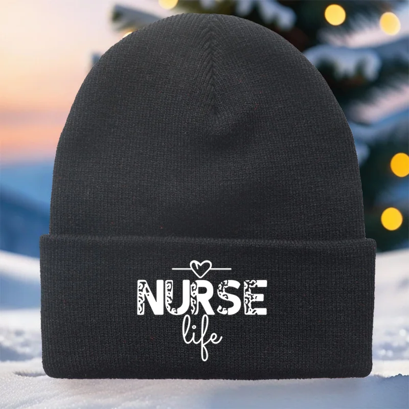 1pc NURSE-Themed Print - Unisex Nurse Hat for Men & Women, Lightweight Warm Winter Hat for Healthcare Workers, Christmas