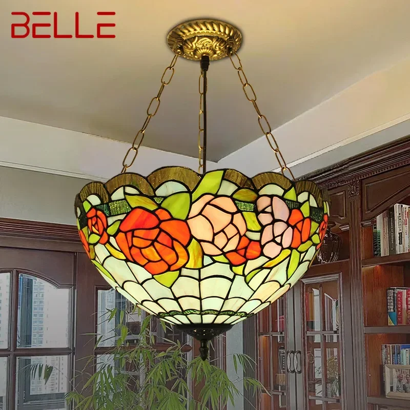 

Подвесной светильник BELLE Tiffany, светодиодный ретро-креативный светильник для гостиной, ресторана, спальни, виллы, отеля, коридора, цветное стекло, люстра