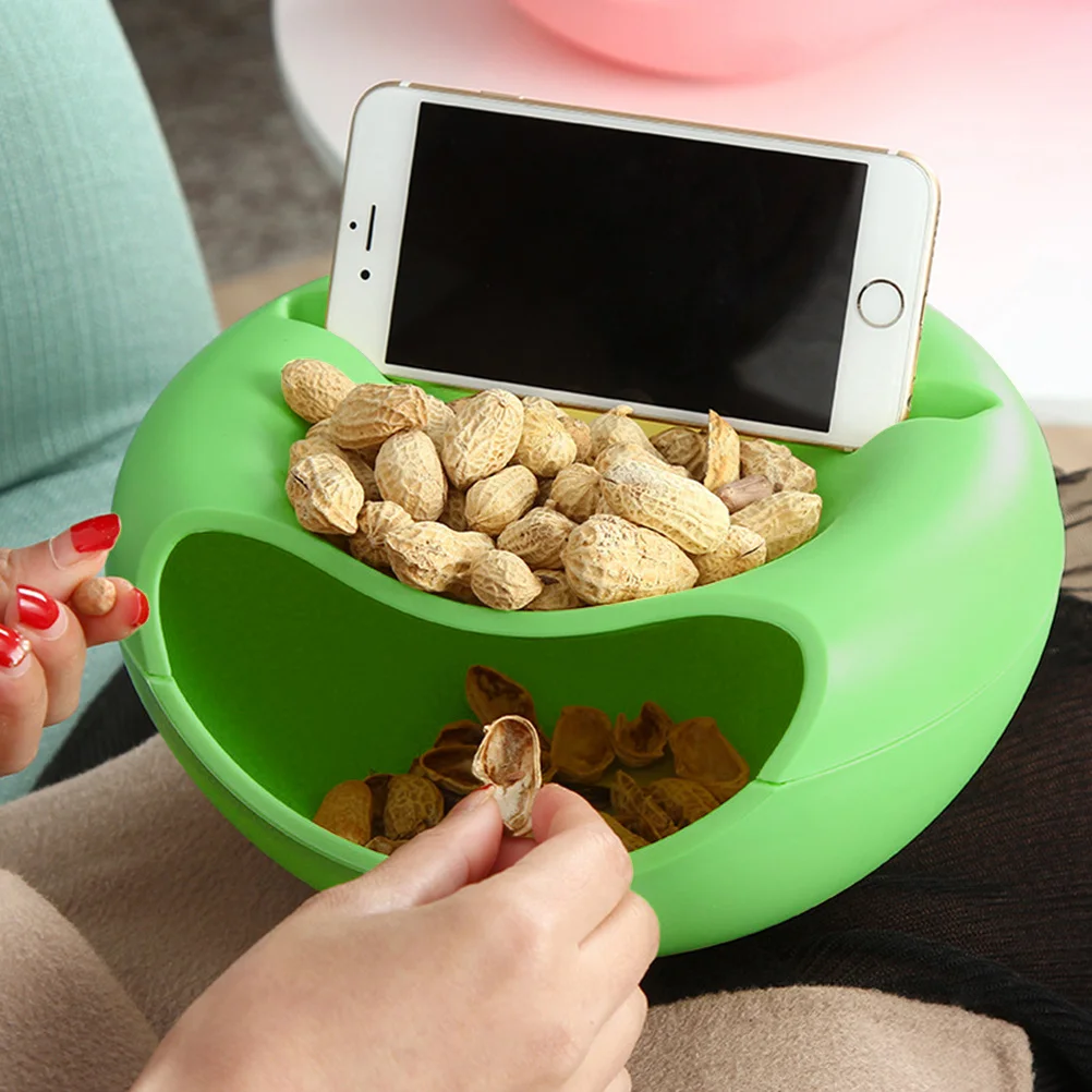 Caja de almacenamiento de aperitivos verde, diseño de doble cuenco para servir aceitunas, uvas Edamame, plato de fruta, cocina, baño, organizador de escritorio