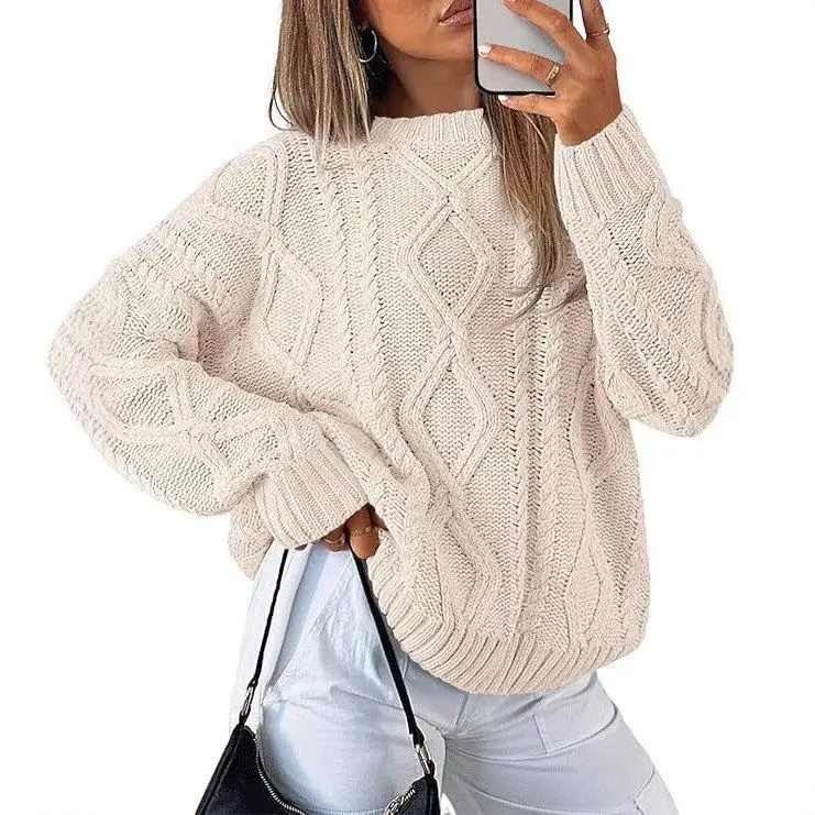 

Women's Knitted Long Sve Crew Ne Pullover Sweater Twist Crt Winter Faion Comfortable Cotton Blend Knitwear