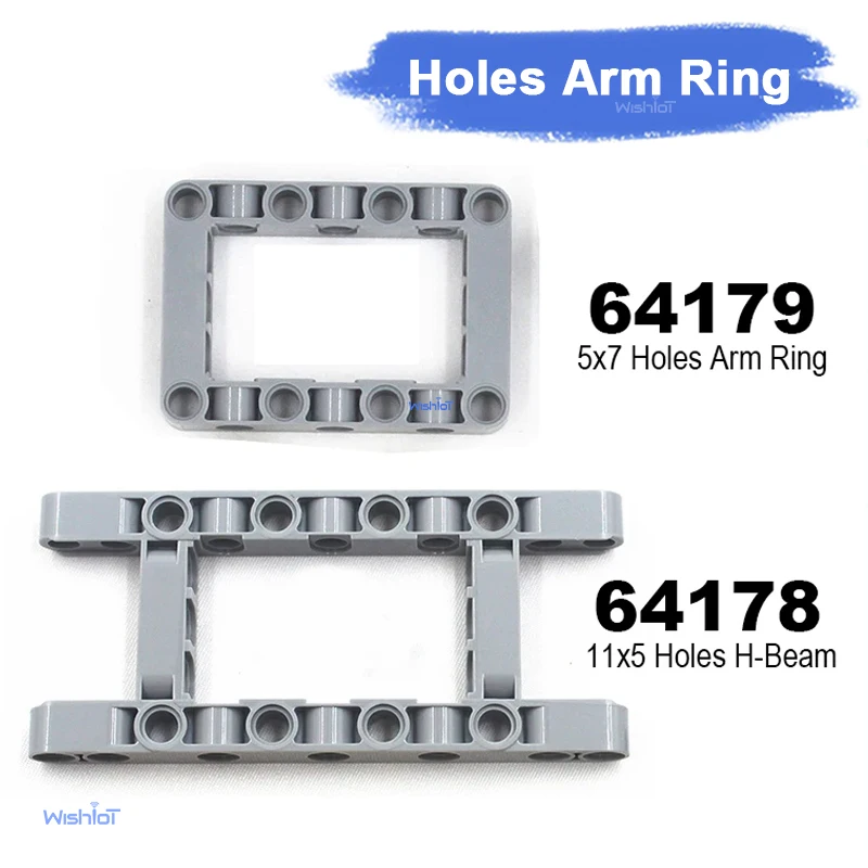 H-Rahmen Locharmring 64178 11x5 Löcher H-Träger + 64179 5x7 Löcher Armring Kompatibel mit Legoeds MOC Bausteine Hellgrau