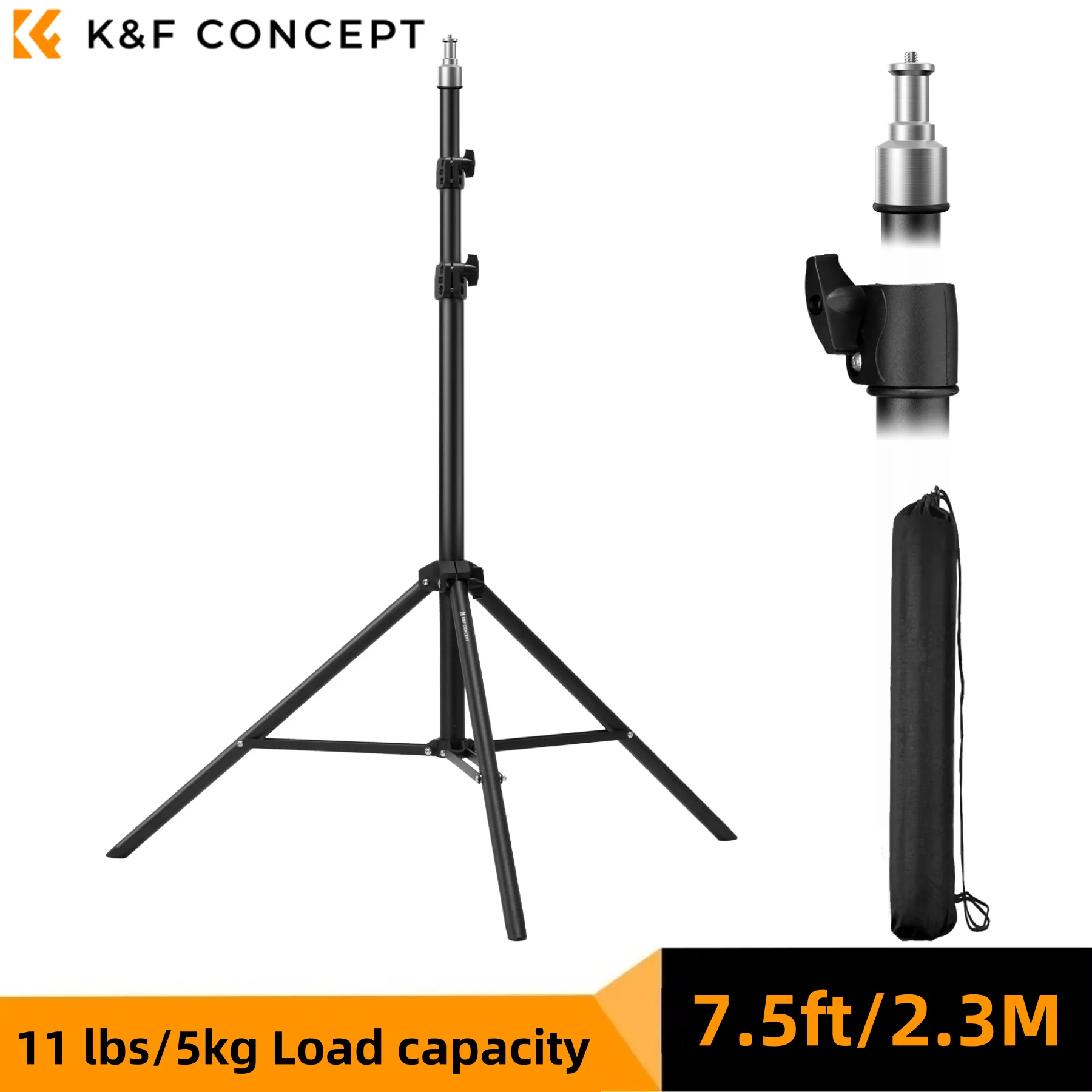 

K&F Concept 90.6in/2.3m Photography Light Stand Extendable Photo Video Tripod Stand Camera Softbox with 1/4" Screw Storage Bag