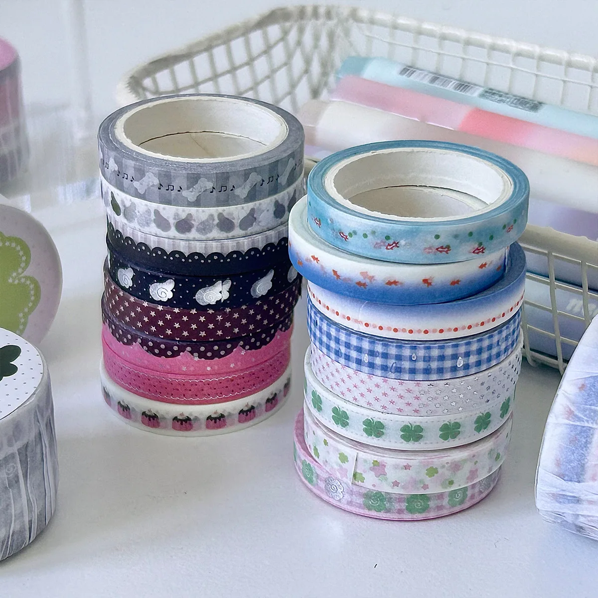 MINKYS 4 قطعة/المجموعة 6 مللي متر الأساسية مجلة شريط زخرفي حزمة لطيف الكرتون الإبداعية اشي الشريط القرطاسية المدرسية
