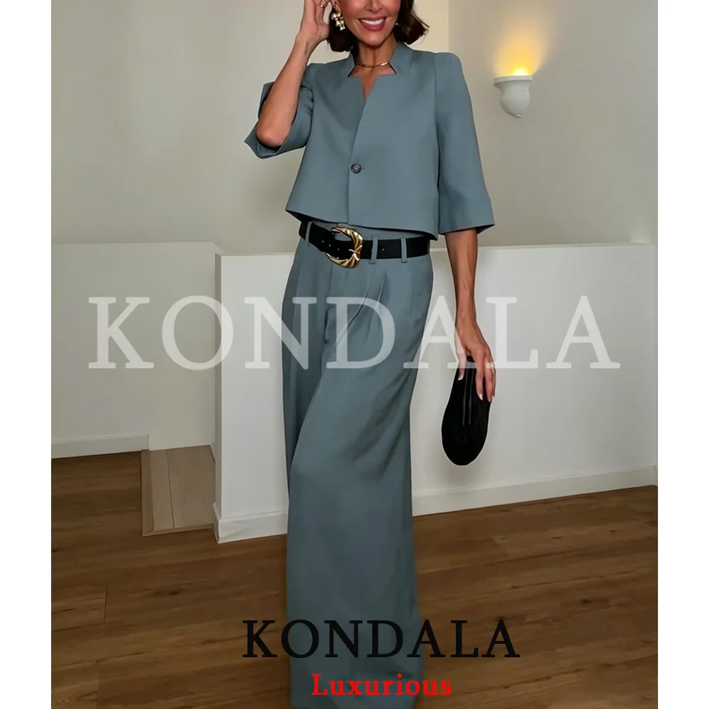 KONDALA Office Lady Casual Women Pants Suit Single Button Short Blazer Long Zipper Pants Fashion 2026 Summer Fall Vintage Suit