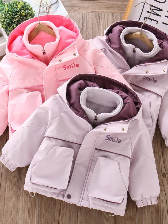 

Детская зимняя куртка-комбинезон из хлопка с подкладкой, водонепроницаемая, ветрозащитная, для активного отдыха, модная, с капюшоном, для девочек