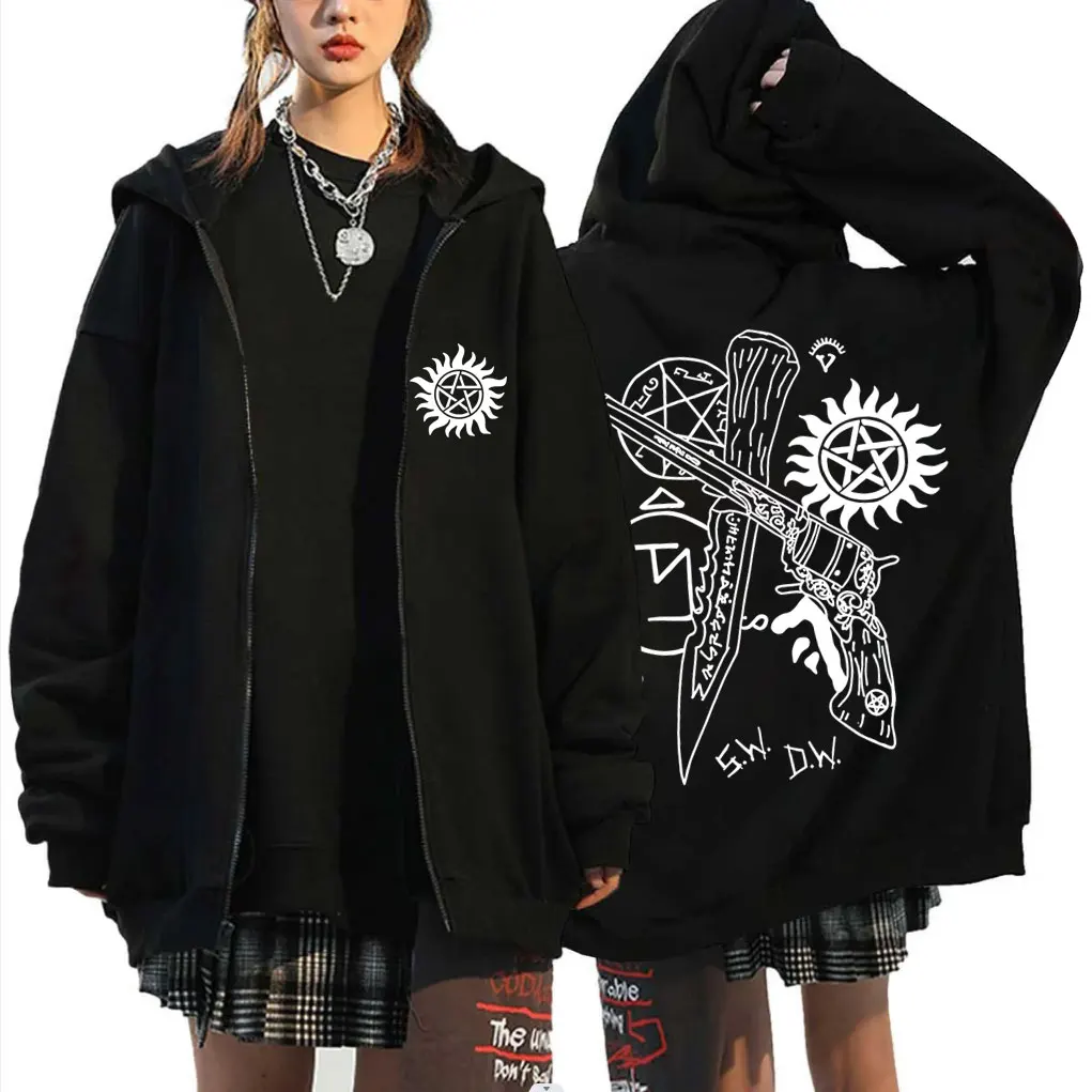 

Hot Sale Supernatural Zipper Hoodie Men Women Casual Vintage Zip Up Jacket Unisex Fleece Oversized Zip Up Hoodies Sweatshirts