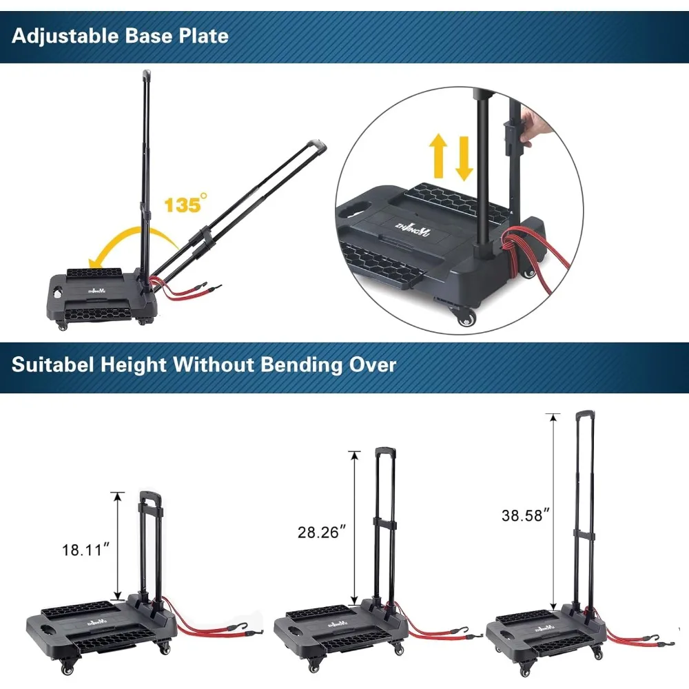 Folding Hand Truck Cart,Heavy Duty Trolley 220lbs Capacity,Folding Luggage Cart, Collapsible Wheels,Extended Handle Portable