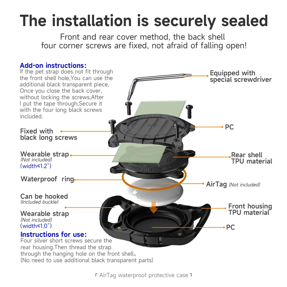 Apple AirTag Locator com Fix Keychain parafuso, plástico rígido proteger caso, impermeável, Anti-Lost, Anti-Scratch para crianças, Pet Collar, Fix