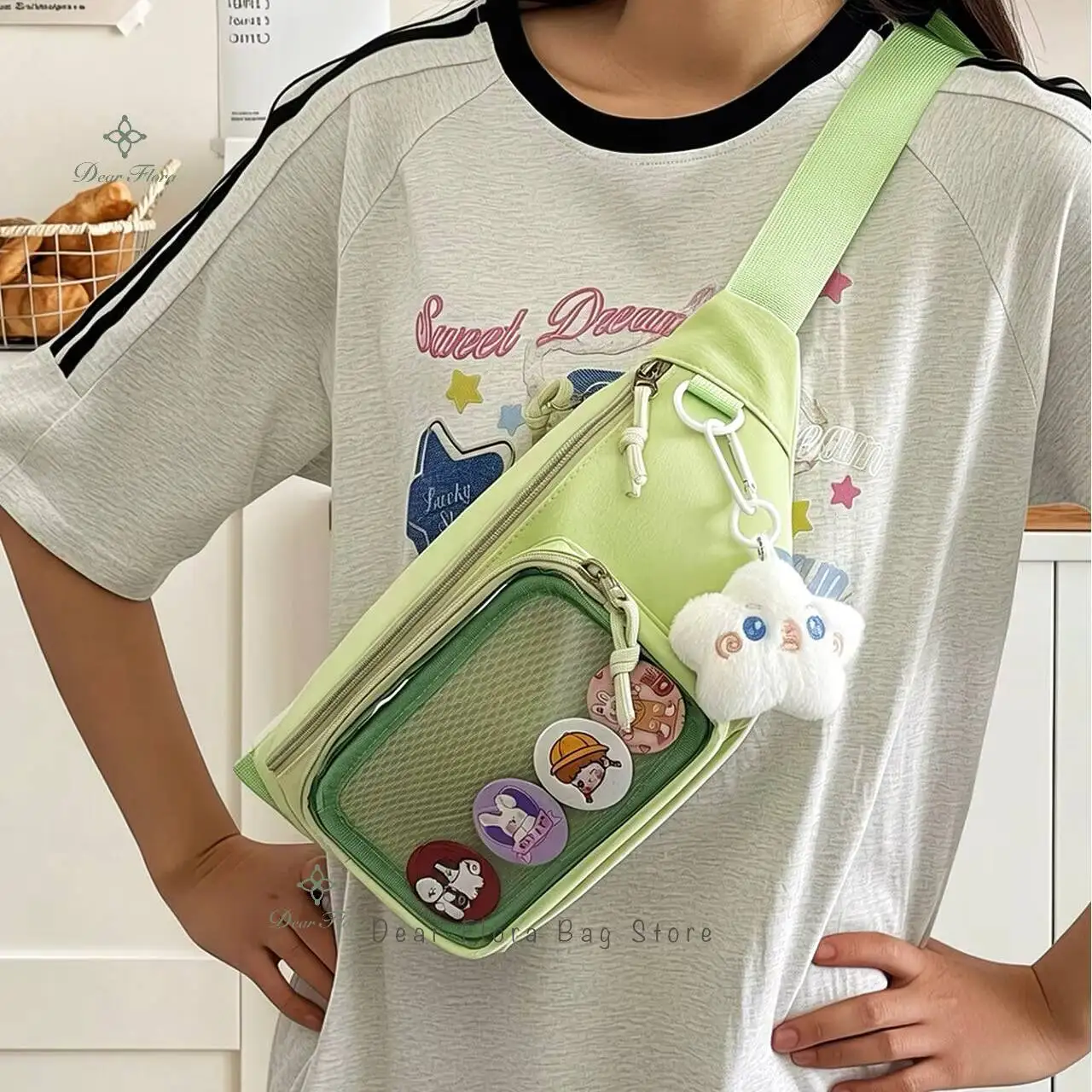 New Cute Anime Ita Bag Sweet Women's Outdoor Cycling Casual Chest Bag Girls Transparent Waist Bag DIY Comic Display Shoulder Bag view 2