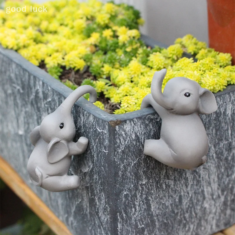 Colgante de maceta de elefante, estatuas de elefante trepador, maceta colgante de resina, decoraciones para maceta, 2 uds.